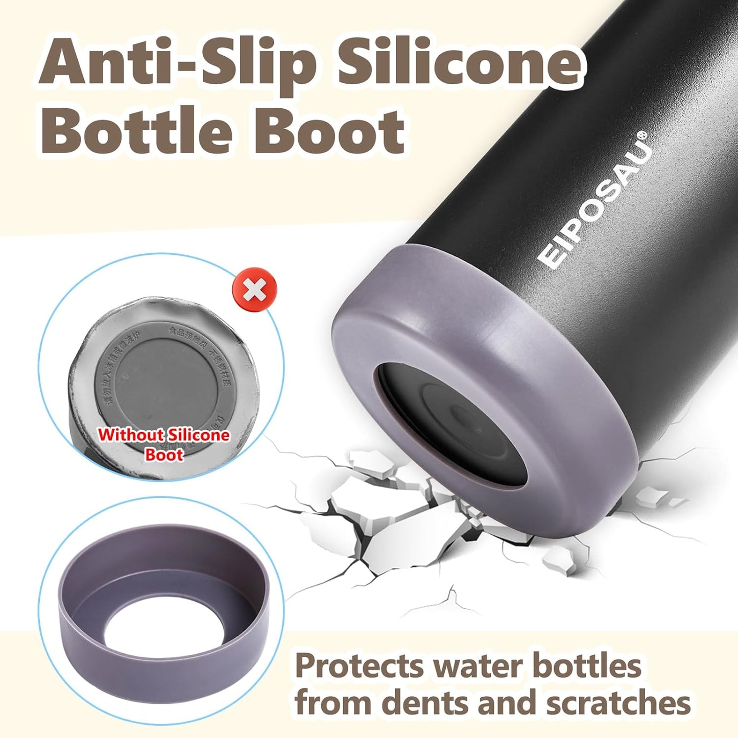 Insulated Water Bottle with Lid & Boot & Stickers, 24 oz Stainless Steel Sweat Free Bottle Keep Cold 24H, BPA-Free Sports Wide Mouth Water Bottle, BlueBlack