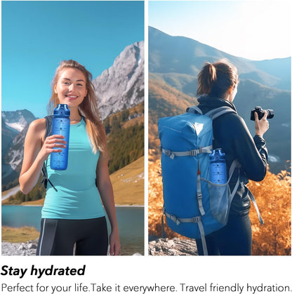 32oz Water Bottle with Time Marker, Motivational Drinking Bottle with Strap, BPA-Free Leak-Proof, Encouraging Water Bottle Time to Drink Water for Gym School Office Travel