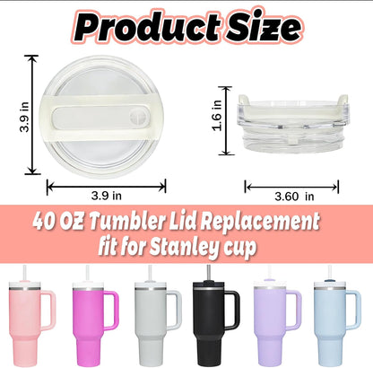 40 OZ Tumbler Lid Replacement Compatible for Stanley Quencher H2.0, 1 Pack BPA Free Clear Lid Replacement for Stanley Cup Accessories(Clear-White)