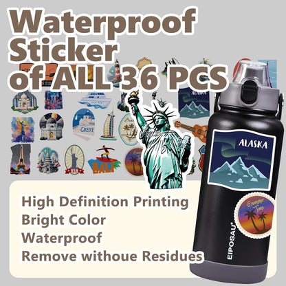 Insulated Water Bottle with Lid & Boot & Stickers, 24 oz Stainless Steel Sweat Free Bottle Keep Cold 24H, BPA-Free Sports Wide Mouth Water Bottle, BlueBlack