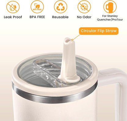 30oz Leak Proof Lid for Stanley Quencher H2.0 Tumbler, Flip Straw Lid Replacement 30 oz Tumbler No Spill Cover Top for Stanley Protour Stanley Cup Accessories, 2 Pack(Cream,Light Nectarine) - Colors A
