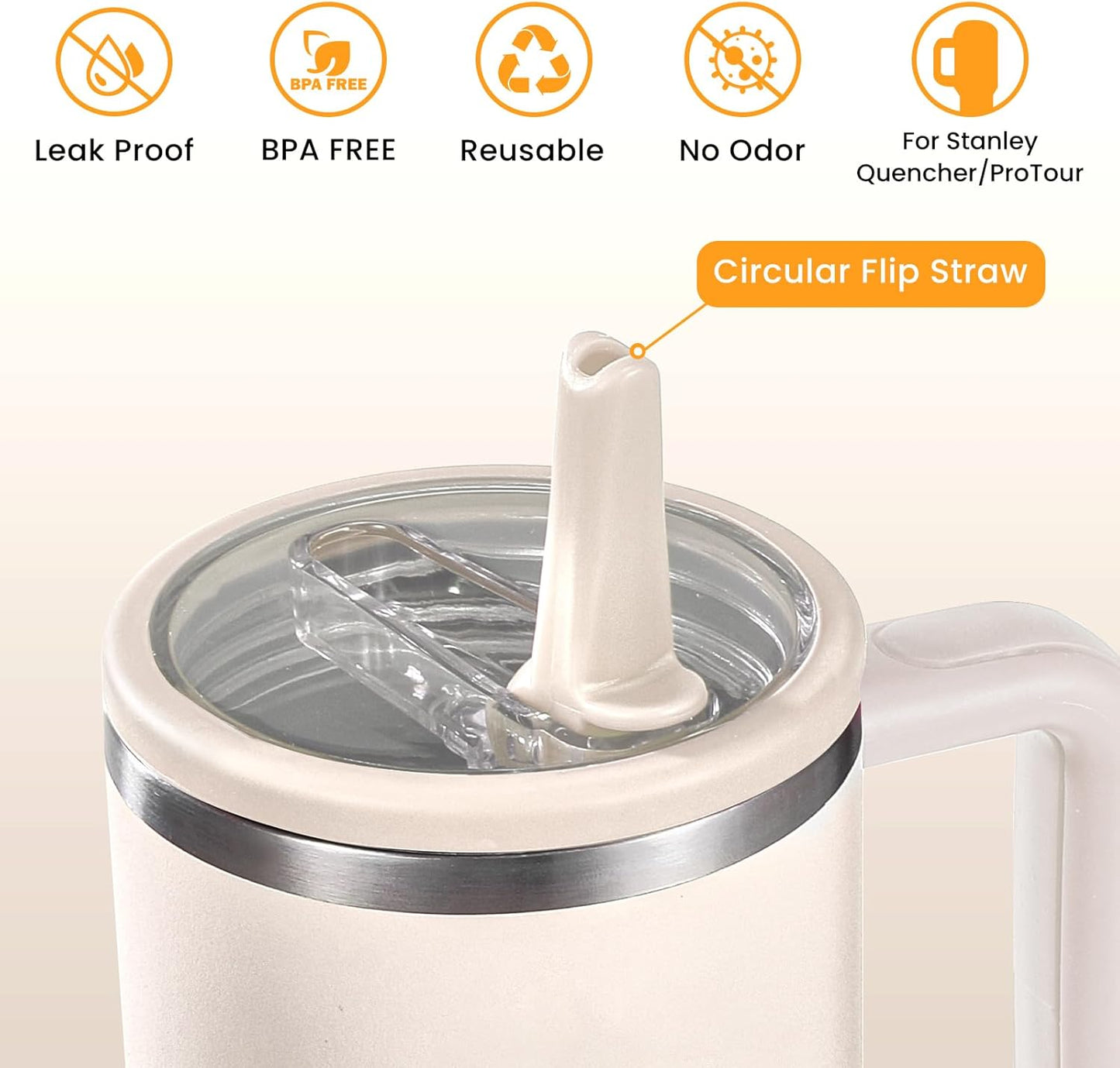 30oz Leak Proof Lid for Stanley Quencher H2.0 Tumbler, Flip Straw Lid Replacement 30 oz Tumbler No Spill Cover Top for Stanley Protour Stanley Cup Accessories, 2 Pack(Cream,Light Nectarine) - Colors B