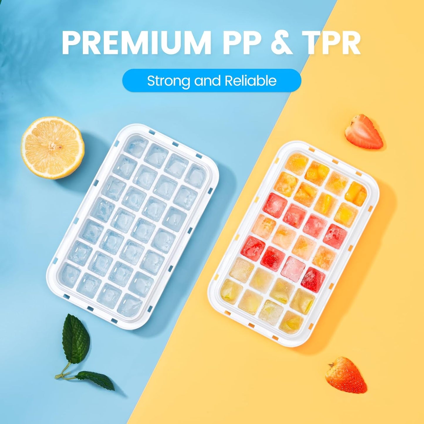 Ice Cube Tray with Lid and Bin, PHINOX 56 pcs Ice Trays for Freezer, Ice Cube Trays for Freezer with 2 trays, Container, Lid & Ice Scoop, BPA Free