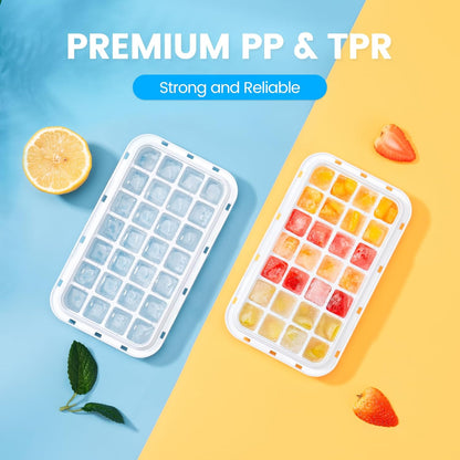 Ice Cube Tray with Lid and Bin, PHINOX 56 pcs Ice Trays for Freezer, Ice Cube Trays for Freezer with 2 trays, Container, Lid & Ice Scoop, BPA Free