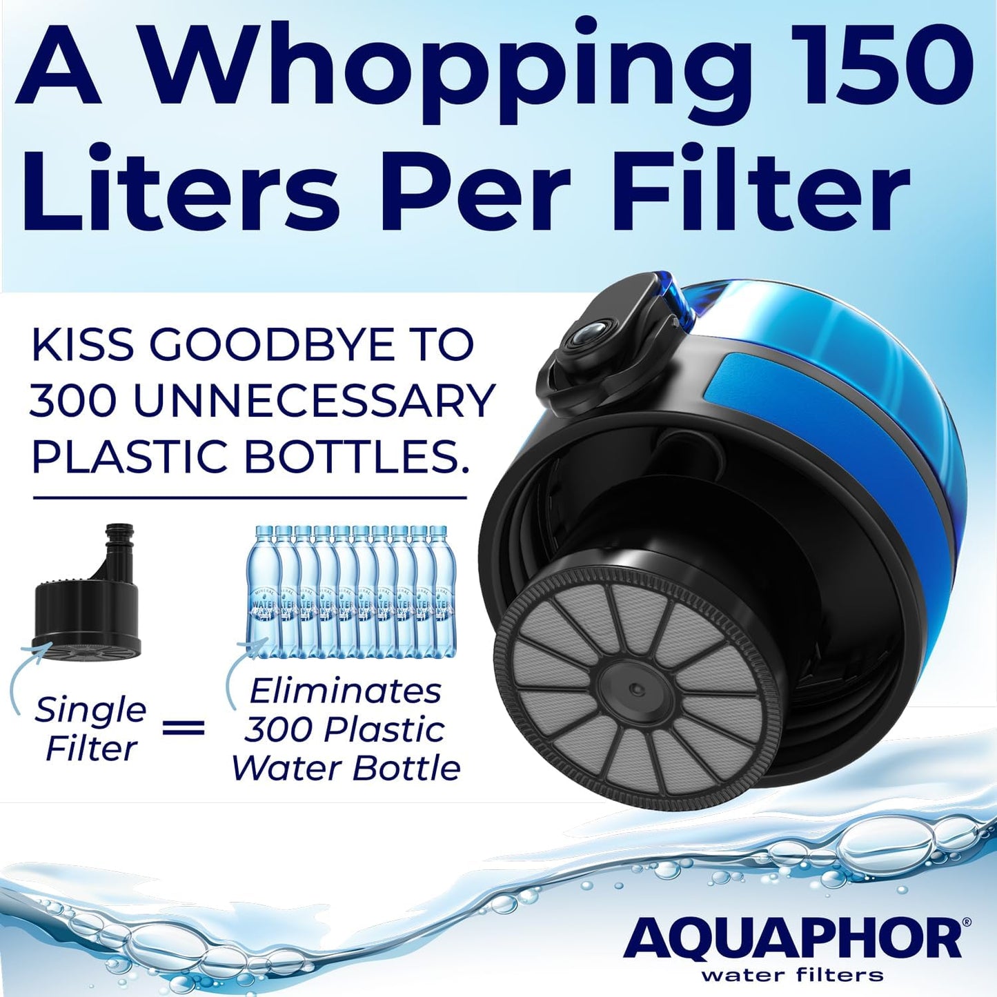 Nakii Filtered Water Bottle, Leakproof, BPA-Free, Motivational Markings, Travel, Everyday Use. 40-Gallon Filter, Replaces 300 Plastic Water Bottles. Includes 1 Filter, 22 FL Oz, Grey by Aquaphor