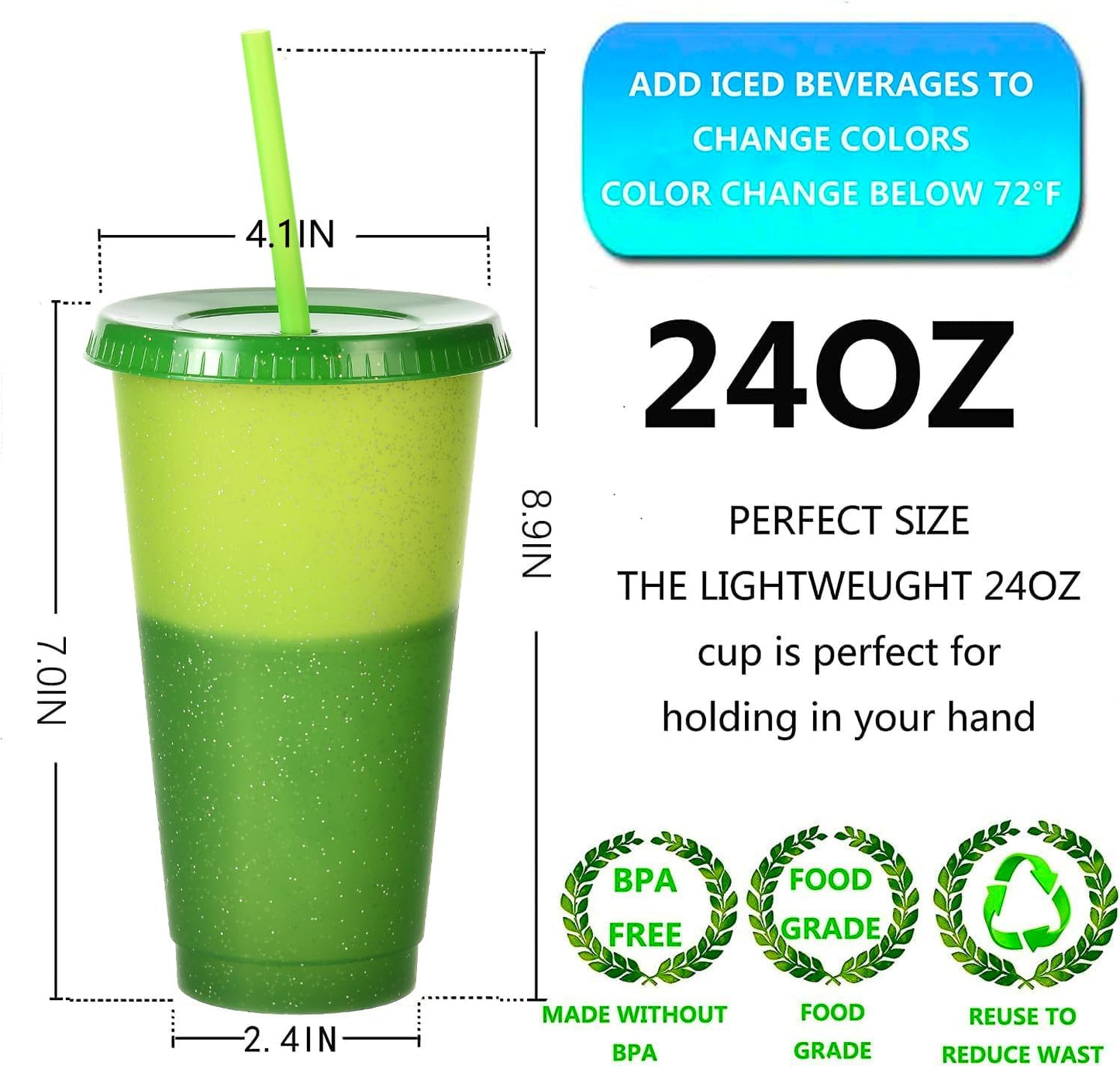Color Changing Cups, 5 Pack 24oz Plastic Tumblers, Reusable Iced Coffee & Smoothie Cups with Lids and Straws for Parties and Travel