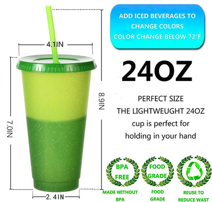 Color Changing Cups, 5 Pack 24oz Plastic Tumblers, Reusable Iced Coffee & Smoothie Cups with Lids and Straws for Parties and Travel