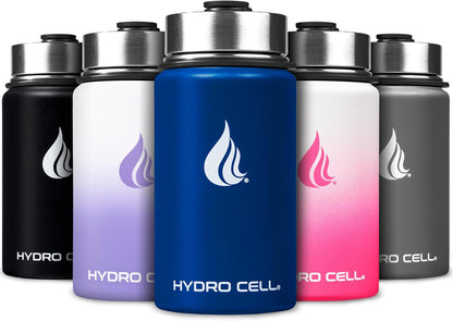 HYDRO CELL Stainless Steel Insulated Water Bottle with Straw - For Cold & Hot Drinks - Metal Vacuum Flask with Screw Cap and Modern Leakproof Sport Thermos for Adults (Neon 18oz)