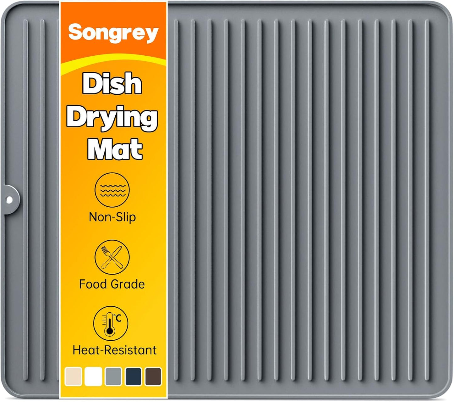 Songrey 12" x 6.5" Silicone Dish Drying Mat, Kitchen Counter Drying Pad for Sink Dishes or Under Rack, Multi-Use as Heat Resistant Trivet, Coffee Bar Mat