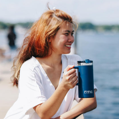 RTIC 20oz Road Trip Travel Mug with Lid and Handle, Ceramic Lined, Insulated, Stainless Steel, Metal, Double Wall Vacuum-Insulation, Portable Coffee, Tea Cup for Hot and Cold Drink, Black