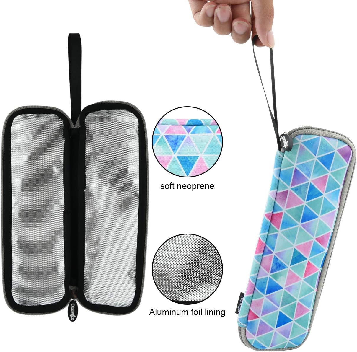 CM Reusable Portable Travel Tableware Carrying Bag Storage Case Cutlery Flatware Organziers for Straw Spoon Fork Chopsticks Utensil Holder (Fade in Blue Triangle Pattern)