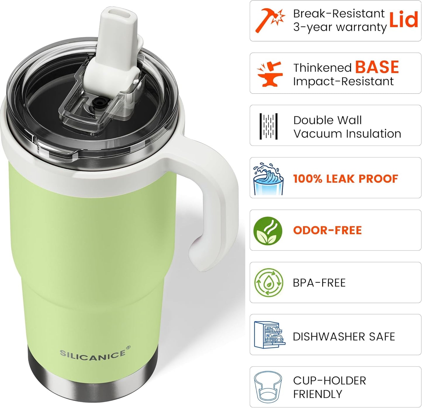 30oz Hygienic Insulated Tumbler with Handle — 100% Leakproof Lid with Removable Spout & Straw, Reinforced Vacuum-Protection Base, Cup Holder Friendly, for Travel/Gym/Office- Black