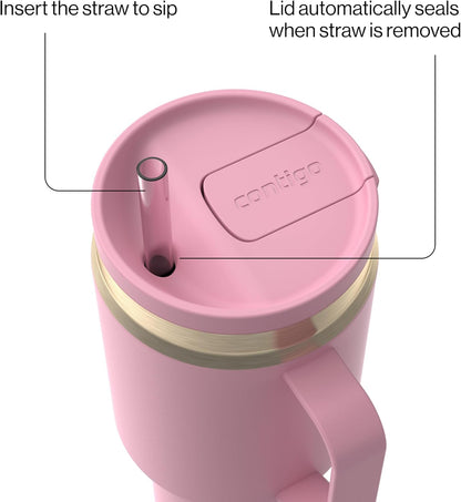 Contigo SnapSeal 30 oz Stainless Steel Vacuum-Insulated Tumbler with Handle & Reusable Straw, Leakproof AutoClose Lid, Cup Holder Friendly, BPA-Free & Lead-Free, Dishwasher Safe