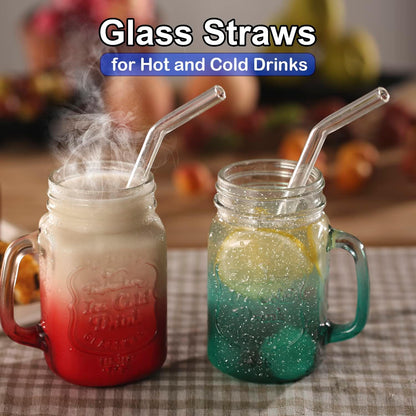 Reusable Glass Straws Shatter Resistant Clear, Skinny Glass Straw Bent Thin for 16 oz Cups Tumblers 9 inch 8mm