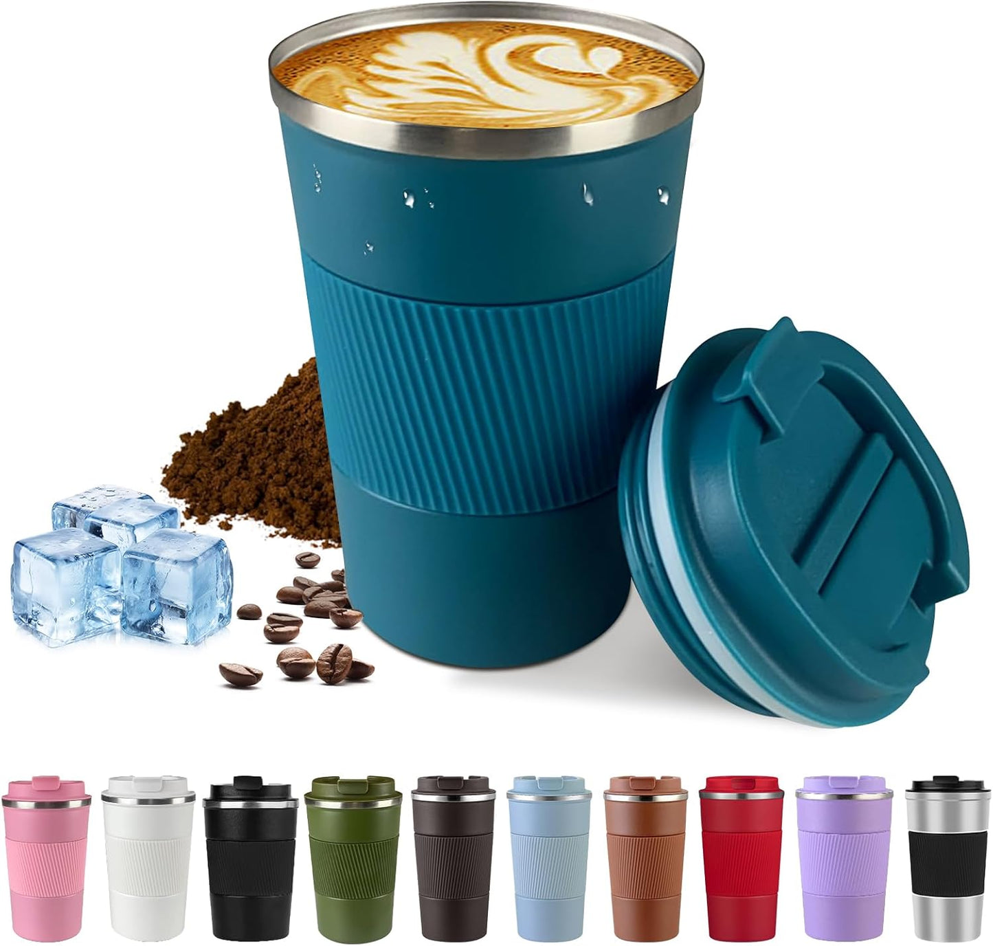 SPLMIFA Vacuum-Insulated Stainless Steel Travel Coffee Mug, Leak-Proof Reusable Coffee Cup with Lid - Keep Hot & Cold Drinks for Hours, Durable Insulated Tumbler for Men & Women(3rd-Black, 12OZ)
