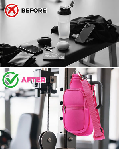 IPOW Magnetic Gym Bag Water Bottle Carrier Holder with Phone Pockets & Shoulder Strap for Men Women,Water Bottle Holder, Gym Pouch, Crossbody Bag for Travel, Sports, Work, Fitness - Black