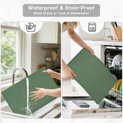 Rnivvi Silicone Coffee Mat, 16" x 24" Waterproof Raised Edge Coffee Bar Mats for Espresso Machine Station Accessories, Heat Resistant Detachable Dish Drying Pad for Kitchen Counter, Dish Rack, Green