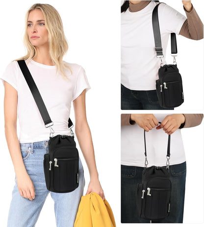 Rueesh Water Bottle Holder Bag with Adjustable Strap, Insulated Bottle Carrier Bag RFID Crossbody Sling Bag for Gym Walking
