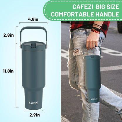 40 oz Insulated Tumbler with Top Handle and Flip Straw, Vacuum Insulated Stainless Steel Cup with Leak-Proof Lid, Sweat-Free, Fits Cup Holder, Keeps Ice Cold up to 30 Hours