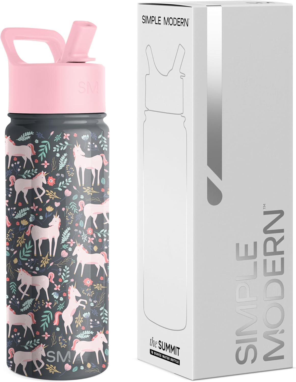 Simple Modern Kids Water Bottle with Straw Lid | 14oz Insulated Stainless Steel Kids Tumbler & Spill Proof Toddler Cup for School, Girls, Boys | Summit | Chloe Floral - Colors A