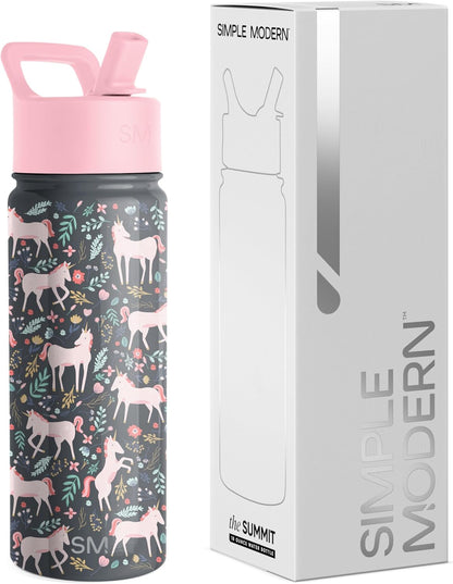 Simple Modern Kids Water Bottle with Straw Lid | 14oz Insulated Stainless Steel Kids Tumbler & Spill Proof Toddler Cup for School, Girls, Boys | Summit | Chloe Floral - Colors A