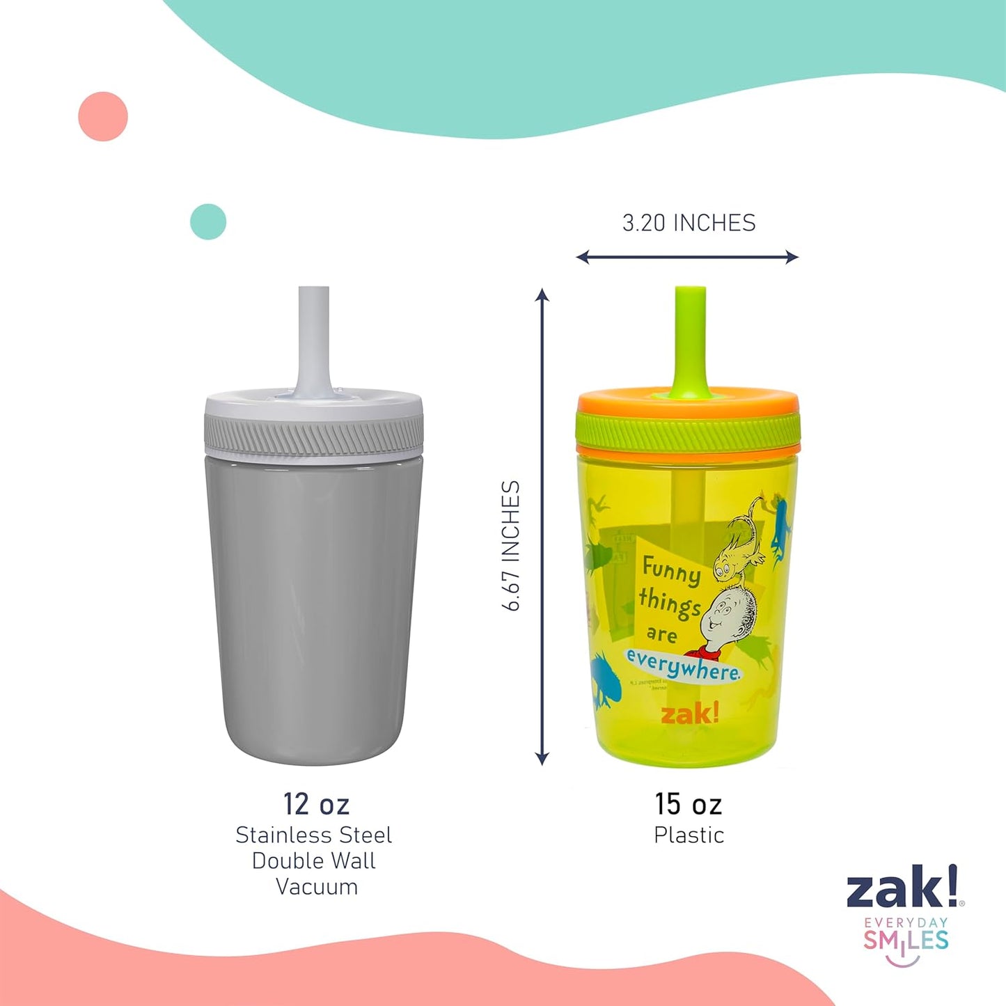 Zak Designs 15oz Bluey Kelso Tumbler Set, Leak-Proof Screw-On Lid with Straw Made of Durable Plastic and Silicone, Perfect Bundle for Kids, 2 Count (Pack of 1) - Colors A