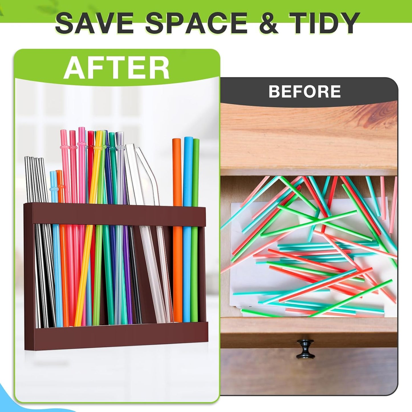 Qinyoung Acrylic Straw Holder for Cabinet Door with Double Sided Adhesive Tape Reusable Straw Organizer Tumbler Storage Kitchen Accessories Container for Counter Cupboard(Classic,Large,Transparent)