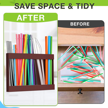 Qinyoung Acrylic Straw Holder for Cabinet Door with Double Sided Adhesive Tape Reusable Straw Organizer Tumbler Storage Kitchen Accessories Container for Counter Cupboard(Classic,Large,Transparent)