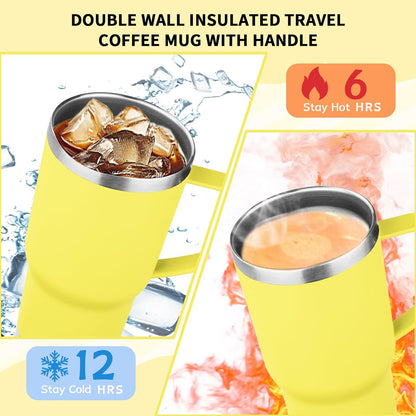 20oz Insulated Tumbler with Handle Stainless Steel Travel Coffee Mug with Lid and Straw Double Wall Vacuum Leak-proof Reusable Thermal Water Cup for Hot and Cold Drinks (Purple,1 Pack)
