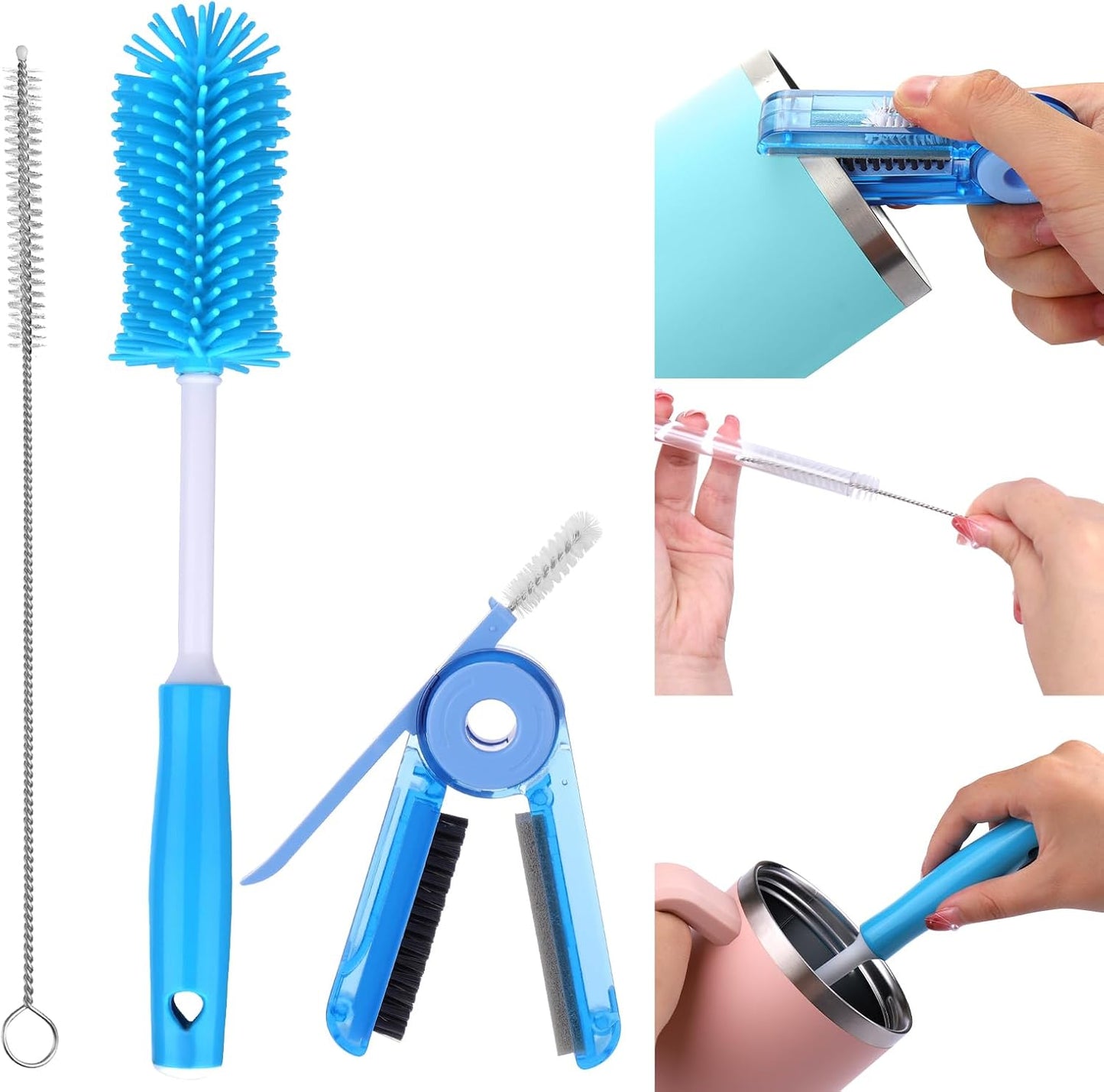 XANGNIER 5 Pcs Water Bottle Cleaner Brush Set for Owala 24oz/32oz/40oz Cup,Multifunctional Bottle Brush and Long Straw Cleaner Brush,Cleaning Kit for Owala/Stanley/Yeti Tumbler Cup Accessories