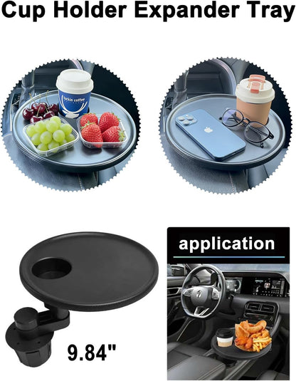 Car Cup Holder Tray, Cup Holder Table Expander for Car - Secure & 360°Adjustable Swivel arm, 9.84" Table, Car Tray fit for Cup Holders 2.56"-3.7" dm Wide