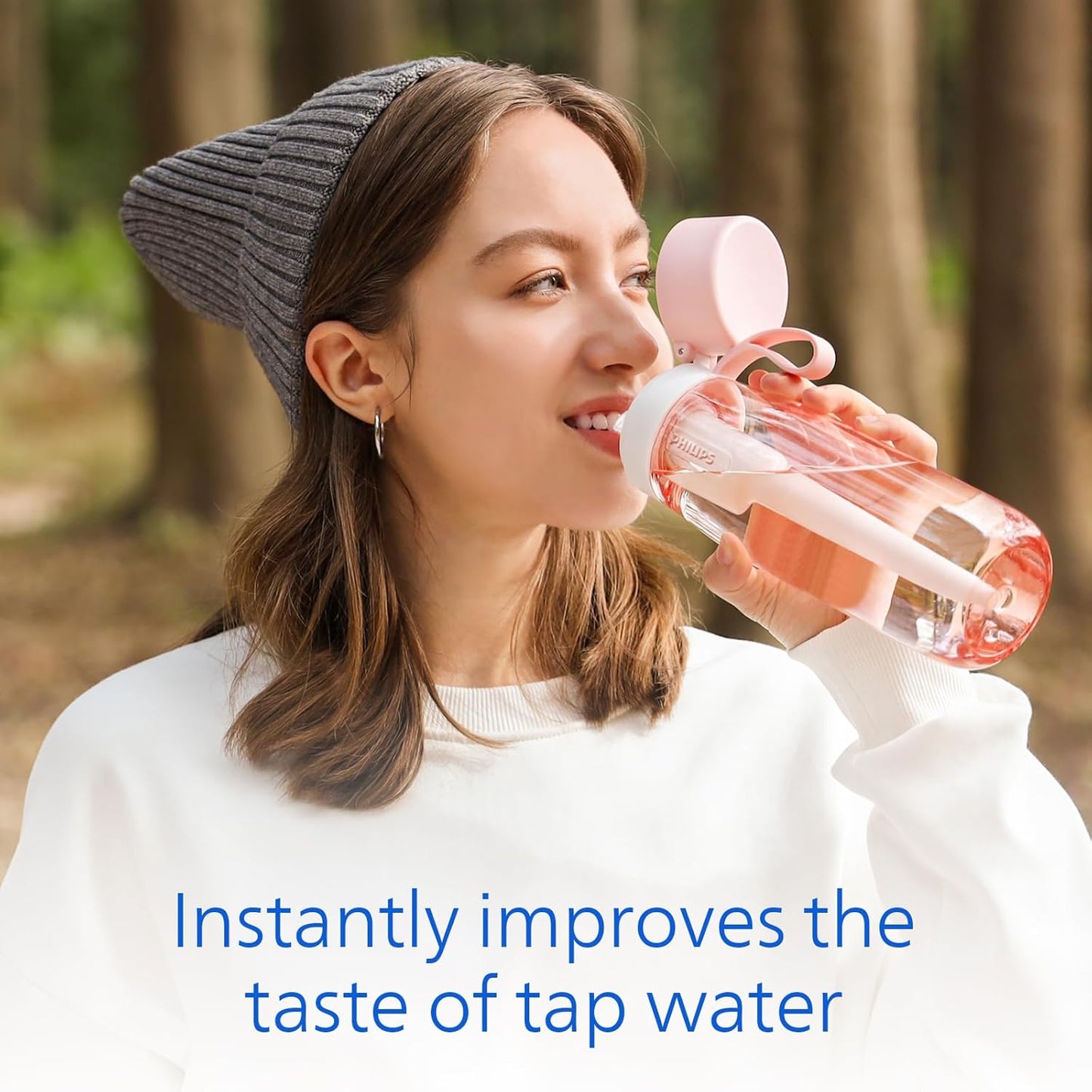 PHILIPS Water Bottle with Filter, Filter Water Bottle Stainless Steel with GoZero Everyday BPA-Free Tap Water Filter, Water Filter Bottle Keep Drink Cold 24 Hours, 1 Filter for 40 gal / 2 Months