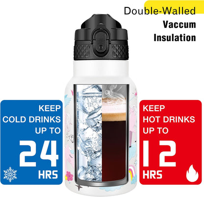 Han's Bottle Sports Water Bottle - 24 Oz, Straw Lid, Leak Proof, Vacuum Insulated Stainless Steel, Double Walled, Thermo Mug,Black
