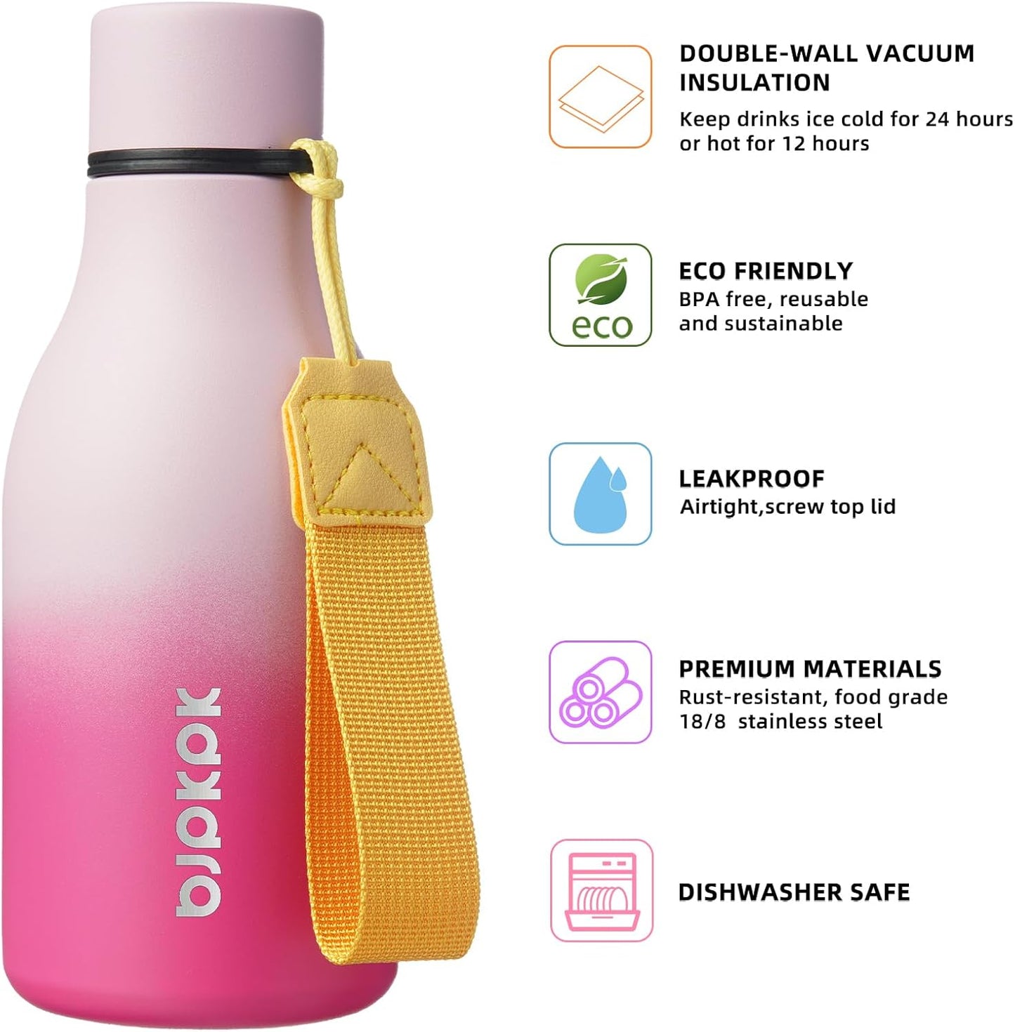 BJPKPK Insulated Water Bottles, 18 oz Stainless Steel Metal Water Bottle with Strap, BPA Free Leak Proof Jugs, Mugs, Flasks, Reusable Thermal Flasks for Sports & Travel, Black - Colors A