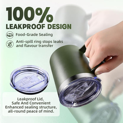 12oz Insulated Coffee Mug with Handle, Stainless Steel Wide Mouth Travel Tumblers with Lid, Double Wall Vacuum Coffee Cup for Camping, Office, Army Green 4 Pack