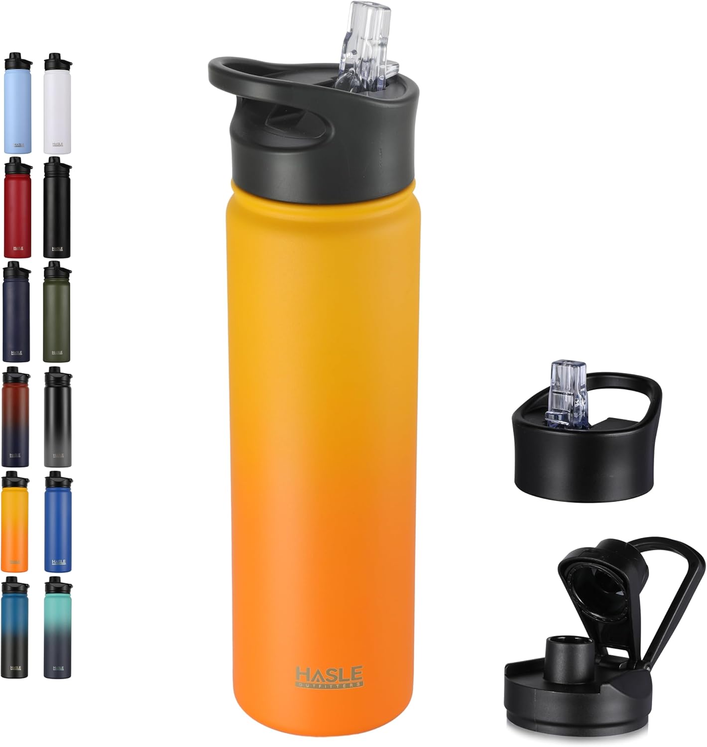 HASLE OUTFITTERS 32 oz Insulated Water Bottle Stainless Steel Double Walled Vacuum Sports Water Bottle with 2 Lids (Straw and Spout Lid) for Gym Camping Hiking(Black,1)