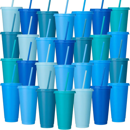 Honeydak 15 Pack Tumbler with Straw and Lid Bulk Cups for Gifts Water Bottle Iced Coffee Travel Mug Cup Reusable Plastic Tumblers for Party Birthdays 24-27 oz (Solid Color)