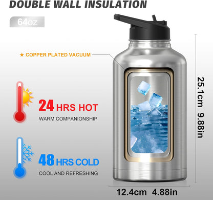 40oz Insulated Water Bottle (Cold for 48 Hrs),BPA Free&Leak Proof,Stainless Steel Water Flask,Water Jug with Straw Spout Lids for Gym,Hiking,Travel,Black Blue