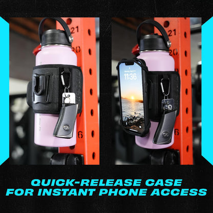 Magnetic Gym Water Bottle Bag & Phone Holder – Hands-Free Sleeve Pouch for Stanley, Hydro Flask & YETI – Detachable Smartphone Case for Workout