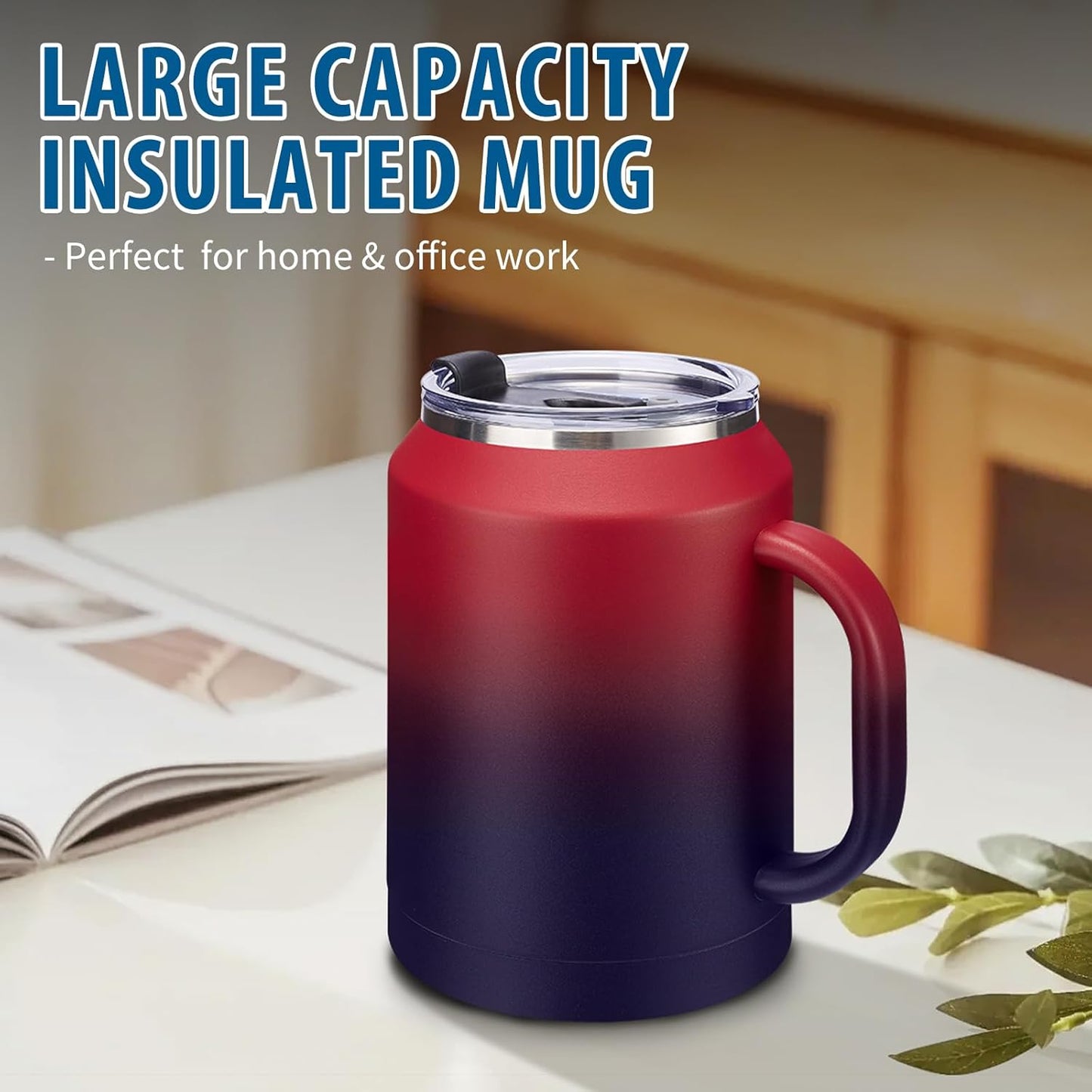 50 oz Insulated Tumbler with Handle and Straw - Stainless Steel Double Wall Coffee Mug, 2-in-1 Lid Metal Water Bottle, 36H Cold 24H Hot Travel Hydro Cup Jug with Silicone Boot