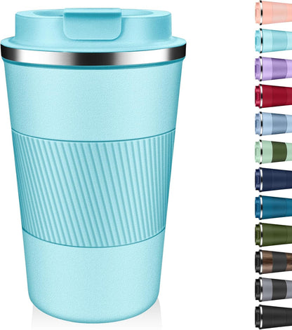Insulated Coffee Tumbler 12 oz, Stainless Steel Coffee Mug with Lids, Travel Coffee Mug Leak Proof, Double Wall Vacuum Insulated Reusable Coffee Cup, Keep Drinks Hot and Cold (Sky Blue, 12 Ounces)