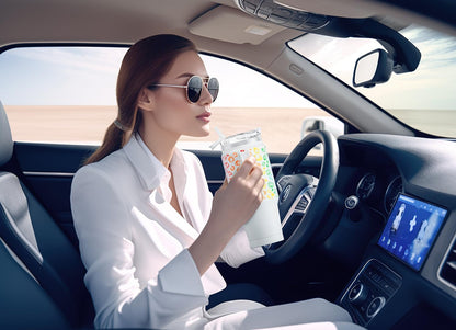 Meoky 32 oz Tumbler with Handle, Insulated Tumbler with Lid and Straw, Stainless Steel Travel Mug, Keeps Cold for 24 Hours, 100% Leak Proof, Fits in Car Cup Holder (Night)