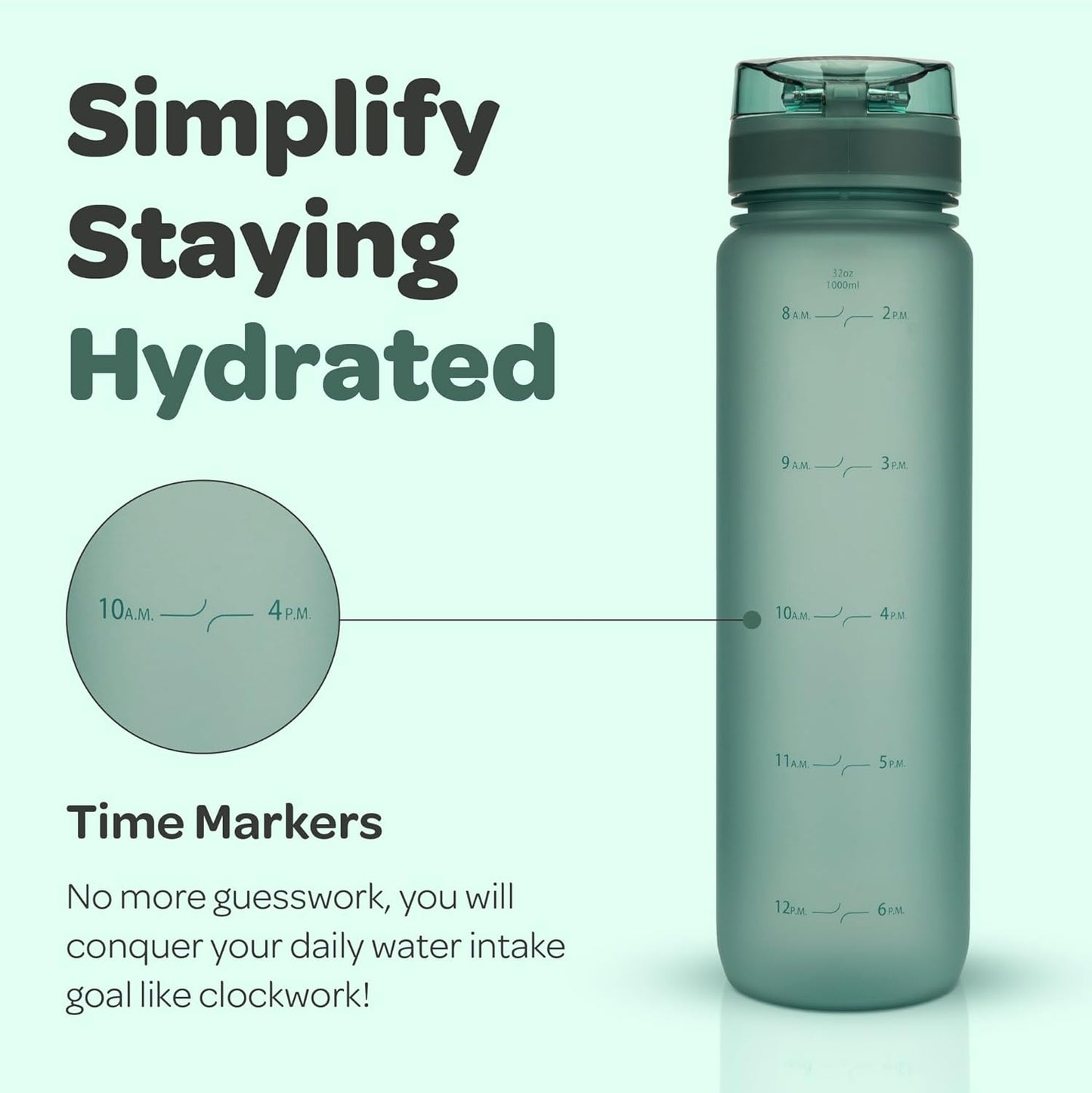 Hydracy Water Bottle with Time Marker -Large BPA Free Water Bottle & No Sweat Sleeve -Leak Proof Gym Bottle with Times to Drink - Ideal for Fitness Sports & Outdoors