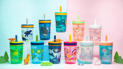 Zak Designs 15oz Bluey Kelso Tumbler Set, Leak-Proof Screw-On Lid with Straw Made of Durable Plastic and Silicone, Perfect Bundle for Kids, 2 Count (Pack of 1) - Colors B