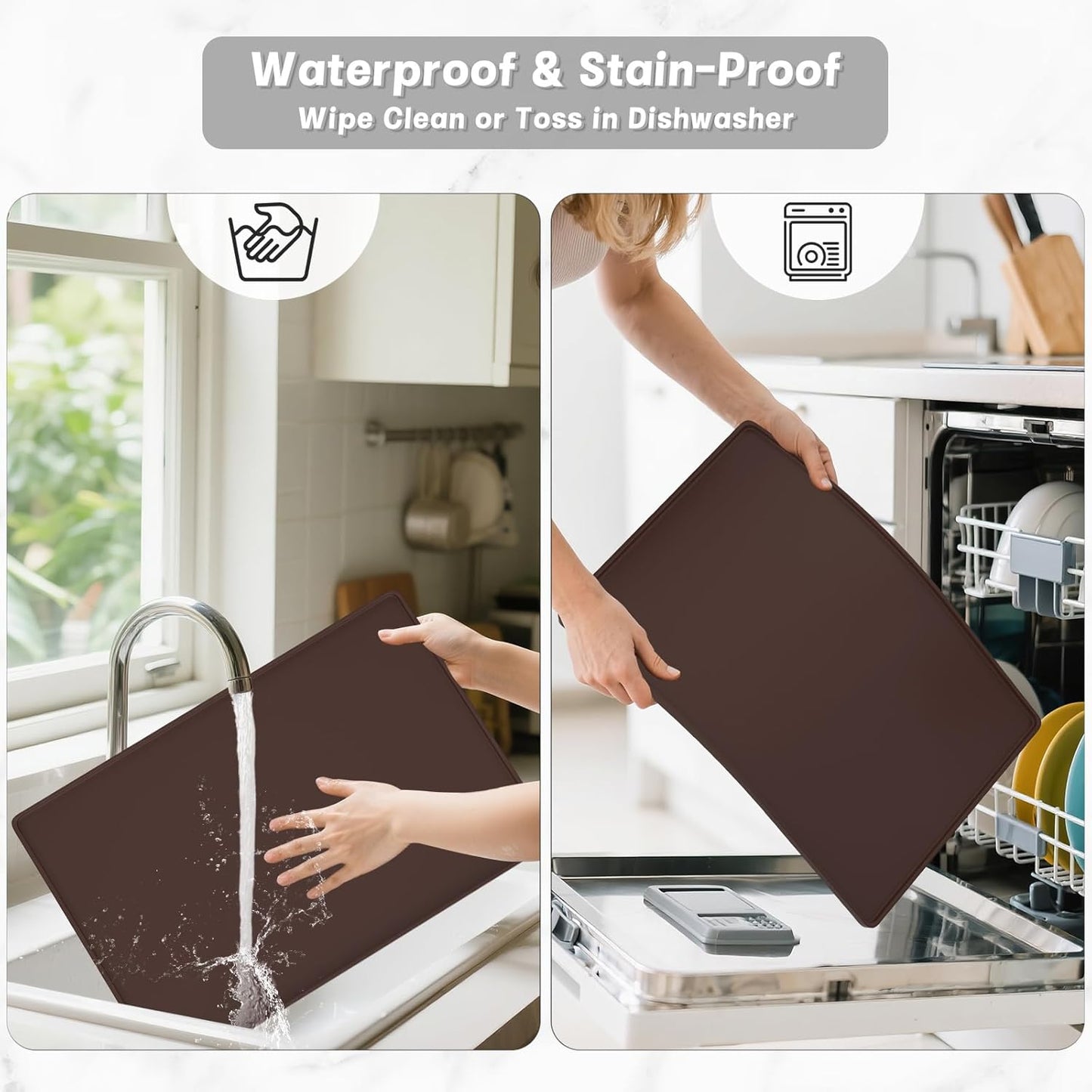 Rnivvi Silicone Coffee Mat, 16" x 24" Waterproof Raised Edge Coffee Bar Mats for Espresso Machine Station Accessories, Heat Resistant Detachable Dish Drying Pad for Kitchen Counter, Dish Rack, Green