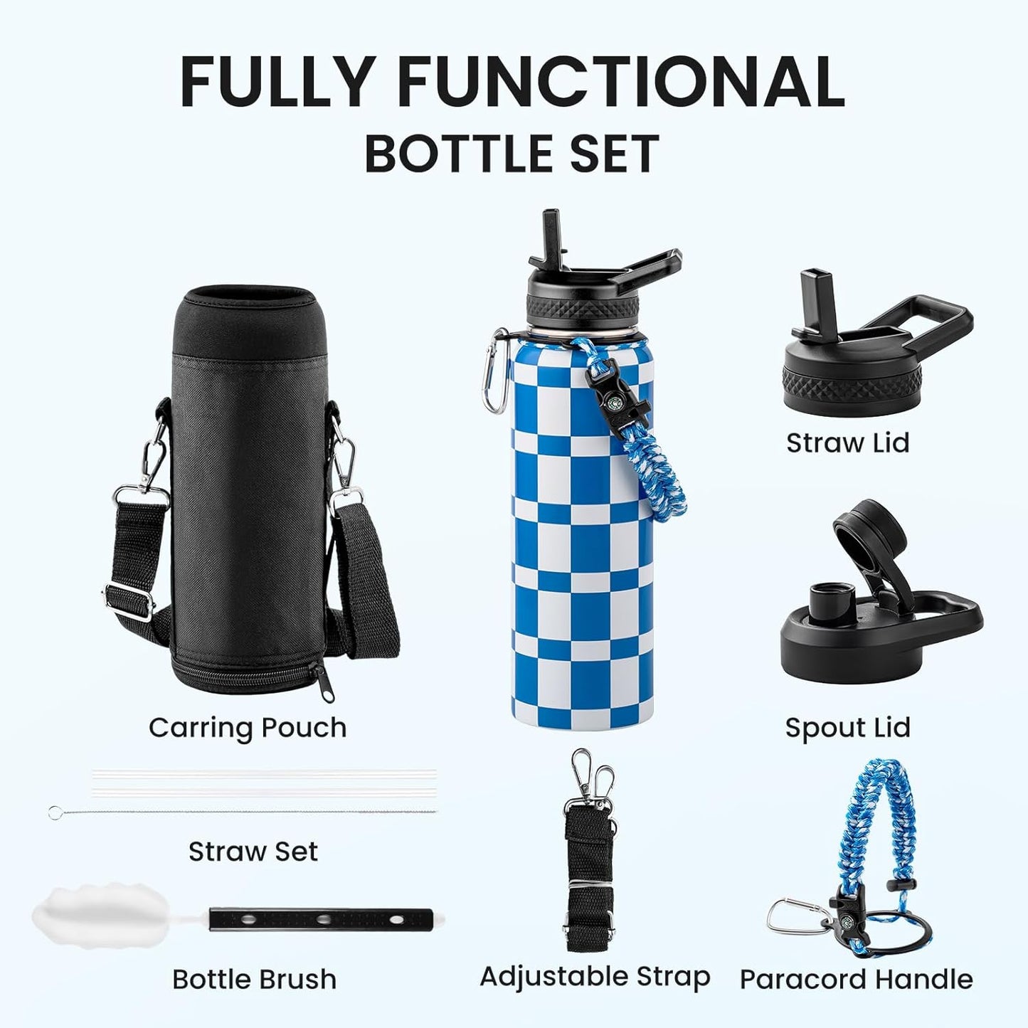 RAYMYLO One Gallon Water Bottle Insulated, Triple Walled Vacuum Stainless Steel (Cold for 48 Hrs), Leak Proof & Non-BPA, Large Water Flask Jug with Paracord Handle & Straw Spout Lids