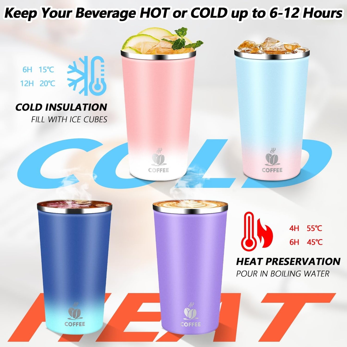 Insulated Travel Coffee Mug Reusable Coffee Tumbler Cup with Flip Lid Leak Proof Spill Proof for Office School Party Camping Hot and Cold Drink,Stainless Steel 17oz (Black)
