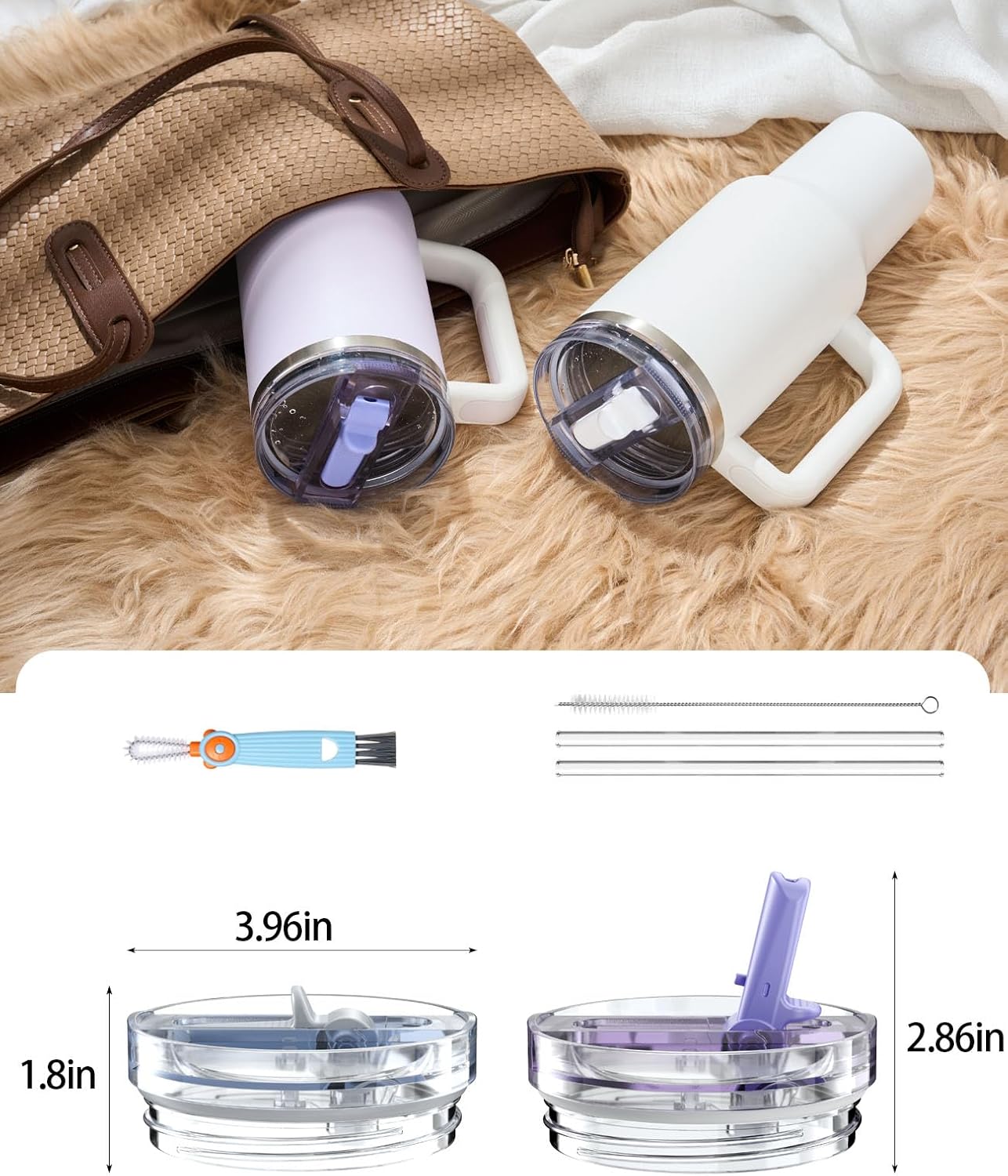 2 Pack Tumbler Flip Straw Lid Replacement Fit for Stanley 40 OZ Quencher, Leak Proof Lid with Straw for Stanley, No Spill Reusable Tumbler Lid Compatible with Stanley Cup Accessories