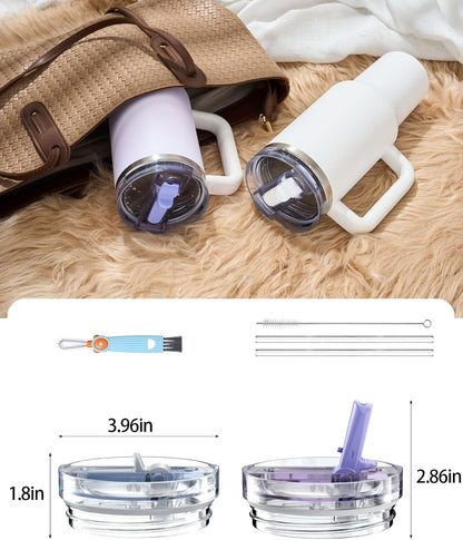 2 Pack Tumbler Flip Straw Lid Replacement Fit for Stanley 40 OZ Quencher, Leak Proof Lid with Straw for Stanley, No Spill Reusable Tumbler Lid Compatible with Stanley Cup Accessories