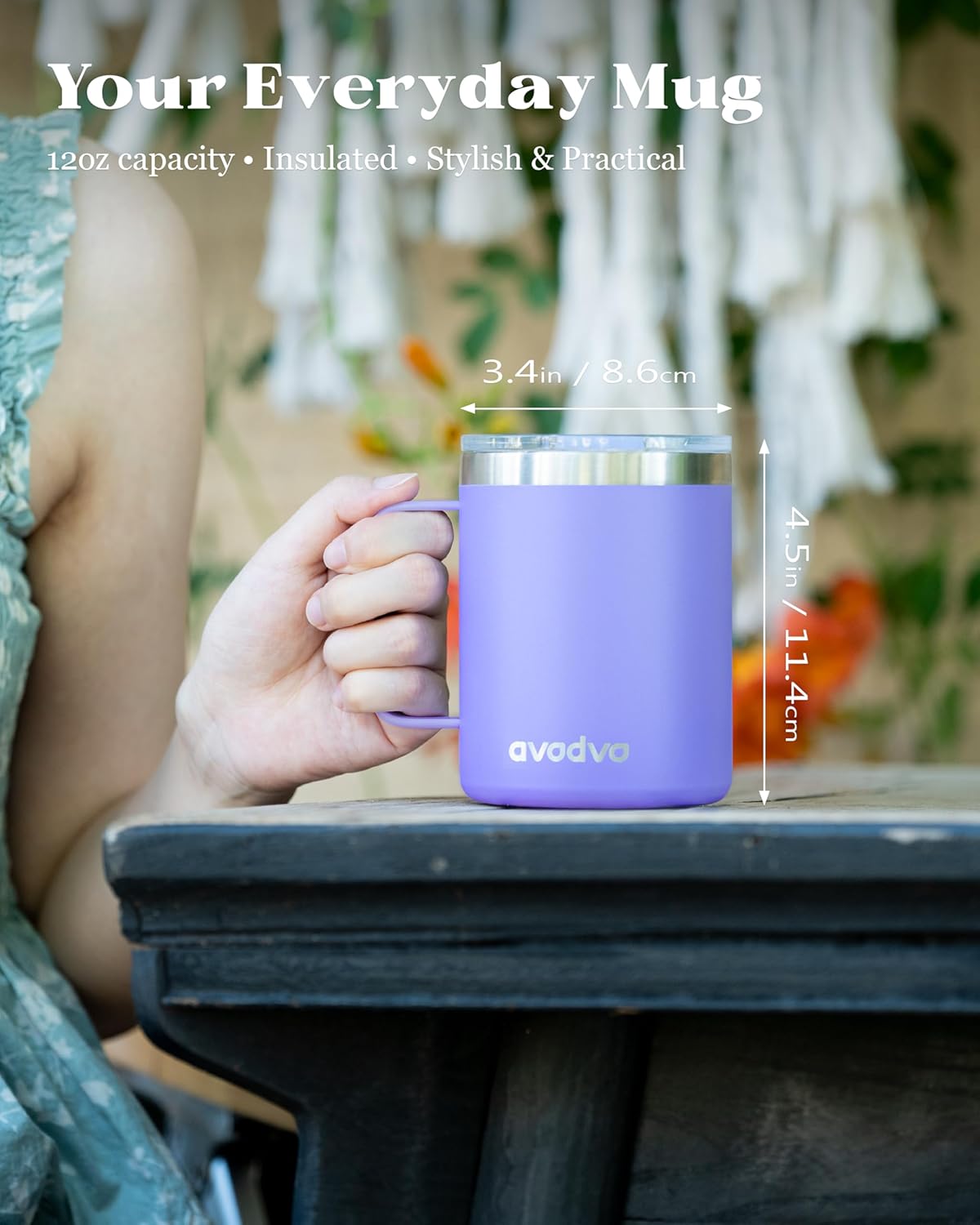 12oz Insulated Coffee Mug with Lid – Includes Two Lids, Stainless Steel Coffee Travel Mug with Handle, Double Wall Vacuum Insulated Camping Mug for Home, Office & Outdoor, Navy Blue